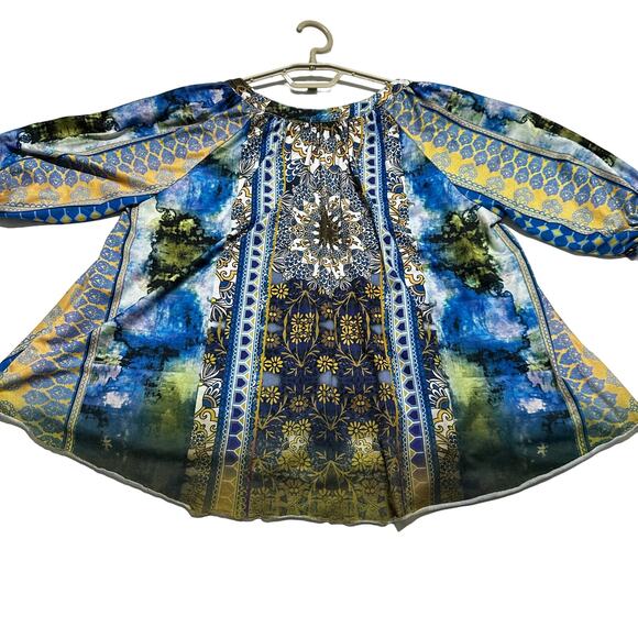 Y2K Top One World Boho Fairycore Grunge Peasant Blouse Blue Green Hippie Size S - Picture 4 of 9